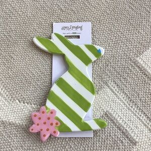 Happy Everything mini Green and White Striped Bunny Decor EUC
